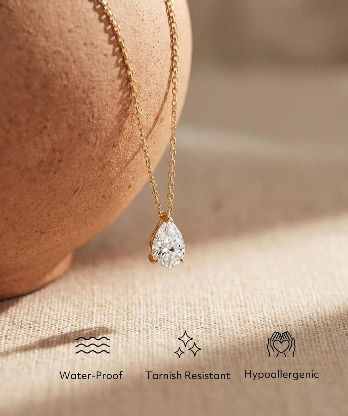 18K Gold Plated Necklace for Women, Cubic Zirconia Simulated Diamond Pendant, Waterproof Non-Tarnish Stainless Steel, Dainty Chain 18"