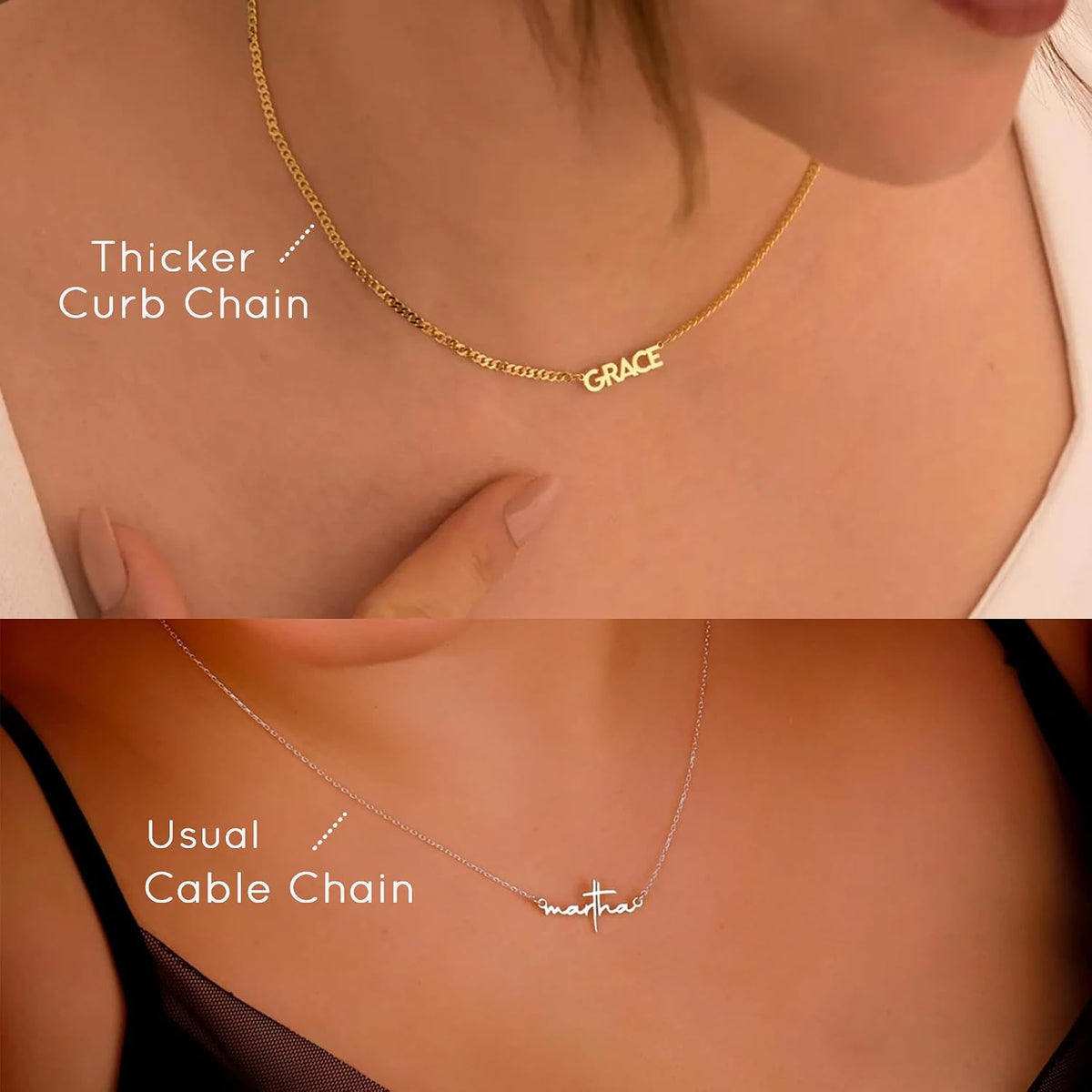 Name necklace with heart charm in 18K gold plated finish