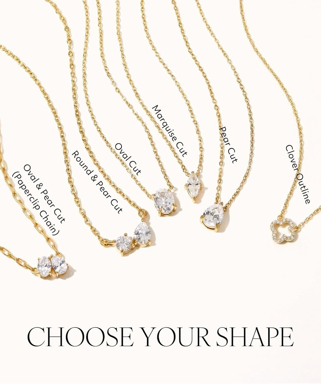 18K Gold Plated Necklace for Women, Cubic Zirconia Simulated Diamond Pendant, Waterproof Non-Tarnish Stainless Steel, Dainty Chain 18"